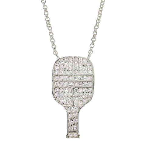 Silver Pickleball pendant set with Cubic Zirconia