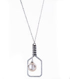 Silver pickleball pendant with pearl and chain